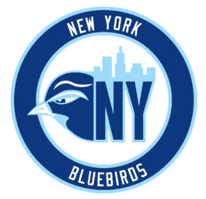 New York Bluebirds logo with skyline.